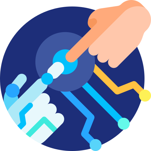 Image of a human and robotic hand touching fingertips